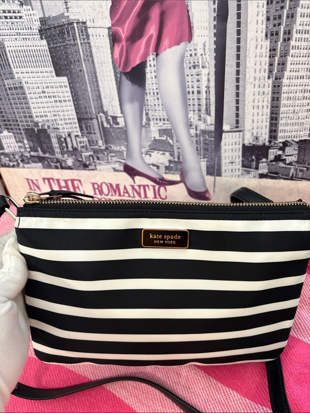 kate spade Black and White Nylon Striped Crossbody Bag - Picture 9 of 12